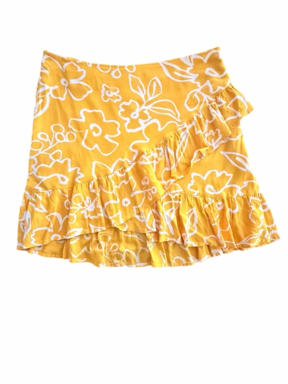 XIX Palms Sydney Yellow Floral Faux Wrap Ruffle Skirt Small - Picture 3 of 8